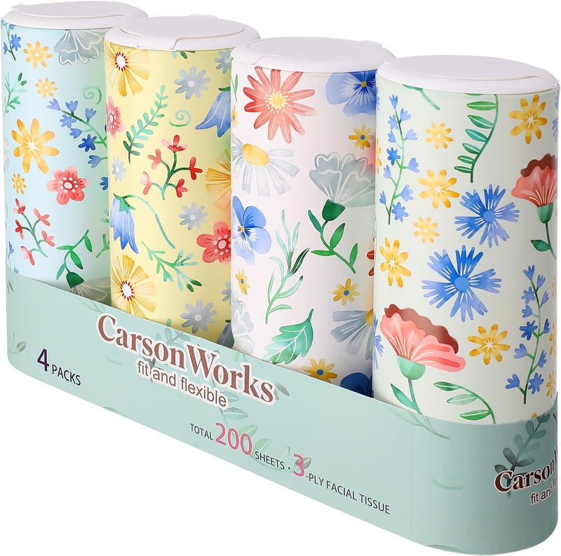 CarsonWorks Car Tissues Cylinder 4 Packs Round Tissue Box Holder Perfect for Car Cup Holder, Napkins Box Round Container with Facial Tissues for Travel Car Bathroom Office School - Image 1